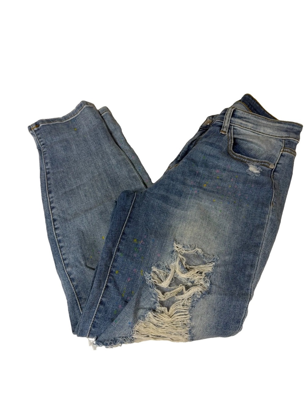 Judy Blue Women’s Size 11/30 Rainbow Skies Paint Splatter Boyfriend Jeans #4332